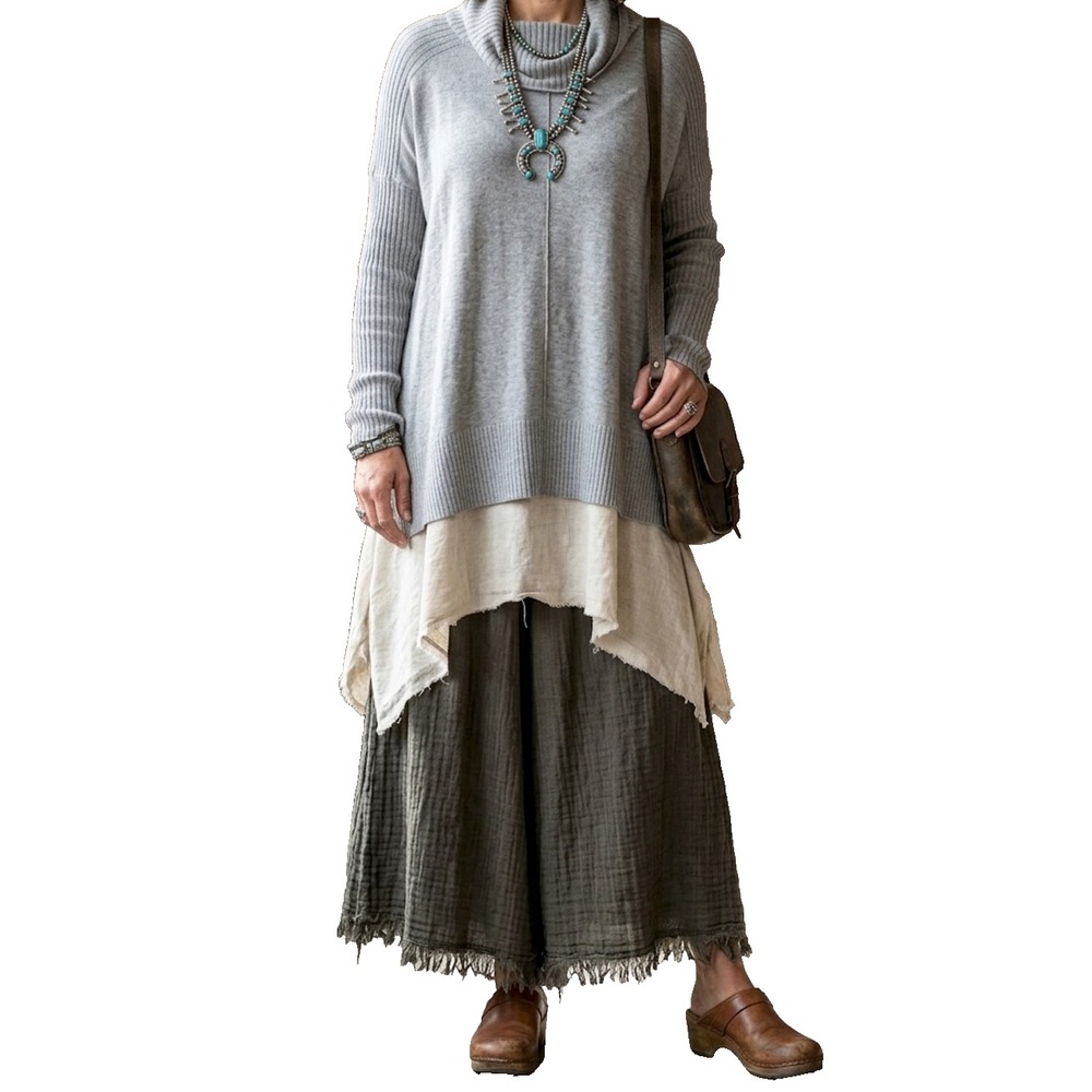 Soft Surroundings Cowl Neck Cashmere Wool Sweater 1X Lagenlook Asymmetric Slouch